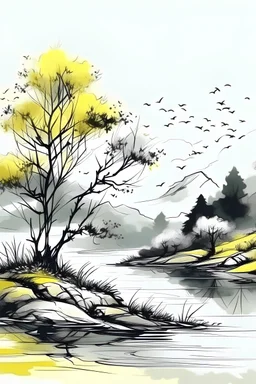 nature semi color drawing, high quality, perfect design