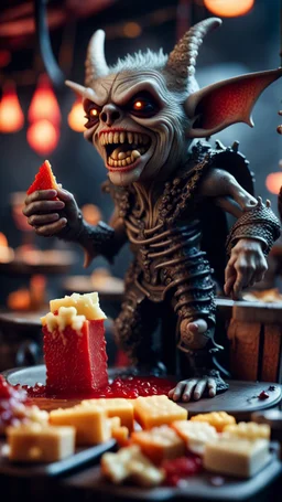 full body portrait of a vampire werewolf gremlin with mustage eating cheese doodles and the blood of fish on a viking ship, in the style of Giger,bokeh like f/0.8, tilt-shift lens 8k, high detail, smooth render, down-light, unreal engine, prize winning