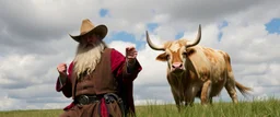 Gandalf as a cowboy, Gimli as a wrestler cow