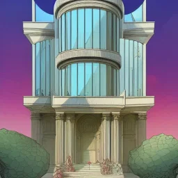 A Vignola classicism Architecture building with futuristic glass building +detailed facades+highly detailed++ Book illustration by Gediminas Pranckevičius, Jean Baptiste Monge, Brian Kesinger, Anton fadeev, strong lines, high contrast vibrant colors, 16k resolution, trending on behance""