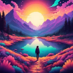 [psychedelic pixel illustration by Jannell Jaquays with Soul-Crushing colour palette] realistic photo 8k of the one, in the middle of nowhere