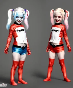 Harley quinn toddler, full body, soft skin, dramatic lighting, hyper realistic