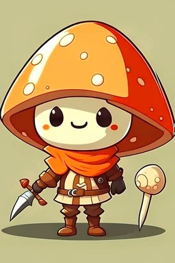 cute mushroom with a human body and with a Dagger and a cape