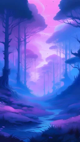 high fantasy forest a high fantasy vibe pinkish purple with blue highlight