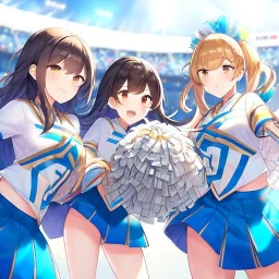 Clear focus,High resolution, three girls, wearing a cheerleader outfit