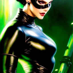 portrait 'beautiful Sexy Busty CatWoman',crystal clear green eyes,painting by gaston bussiere, greg rutkowski, yoji shinkawa, yoshitaka amano, tsutomu nihei, donato giancola, tim hildebrandt, oil on canvas, cinematic composition, extreme detail,fit full head inside picture,32k