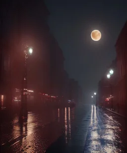 the moon, beautiful, light reflecting, city, midnight, rainy night