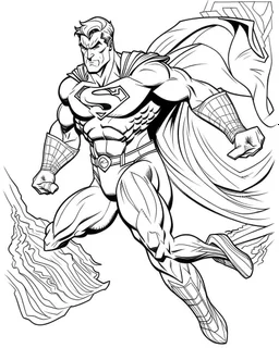 real massive Superman run, coloring page, no leaves, full body (((((white background))))), only use an outline., real style, line art, white color, clean line art, white background, Sketch style