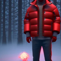 Gaspar noe, hand camera, full body, red puffer jacket, dramatic lighting, hyper realistic, 8k quality, unreal engine 5