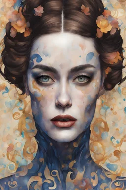 Paint Gustav Klimt style artgerm display in the Barcelonapainter watercolor Morticia & Gomez version Punk Pop Models award-winning cgi, blender, rendered in maya in Japan studio Witness a realm where shadows break free, moving with a life of their own. Unveil the mysterious & challenge reality Women American Horror Story Gustav Klimt style artgerm display in the Barcelona