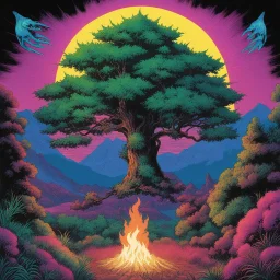 [glitched acid trip by Carlos Ezquerra album cover] AD&D Burning Bush on the holly hill, speaking with all its teeth