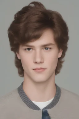 1980's yearbook photo, teenager, Chris Kringle, 14 years old, brown hair, 1980's hairstyle and clothes, photorealistic, --ar 9:16 --style raw