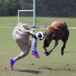 Animals playing soccer