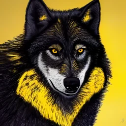 Black wolf with yellow and red