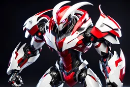 big venom robot with red and white color schemes, in the style of fairy academia, hard-edge style, agfa vista, dynamic pose, oshare kei, hurufiyya, rtx, close picture, intricate details, highly detailed, high details, detailed portrait, masterpiece,ultra detailed, ultra quality