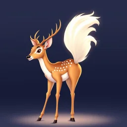 full body of adult white tail deer, proud, heroic, chest out, tail upward, on flat background, In the style of 'My Little Pony' and 'Bambi', fantastic lighting