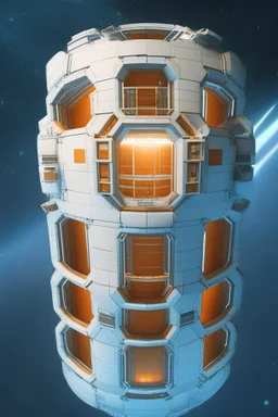 a space station shaped like a cylinder in deep space