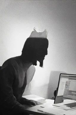 solana king liquidation flush shadow face in a dark room looking at computer oracle of delphi seeing the future in the style of surrealism black and white