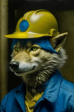 portrait of a wolf with a hard hat by van gogh