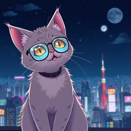 Cat hair emo , Lazer glass , Tokyo city night view wallpaper , cartoon