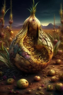 Grunge, woman as a decaying dried out Pear intricately showing its internal structure and seeds, cyberpunk, ultra unique natural textures, slight imperfections, vray.