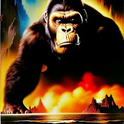 portrait oil on canvas, King Kong ,comic book cover, mystical colors,insanely detailed,realistic,intrincate detail, 16k resolution, masterpiece,Frank Frazetta,Alex Horley, Simon Bisley,Oscar chichoni