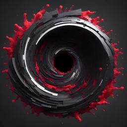 Queen of Smile's Black hole a swirl of ebony black and silver with crimson splatters and half-chewed ears, in voxel art style