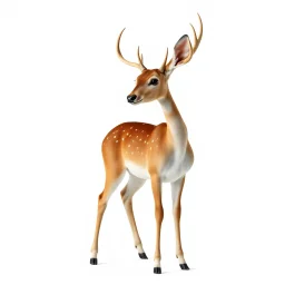 full body of a bald white tail deer with big smile facing left and looking left in the style of my little pony, on white background