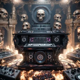 DJ of the damnded, insanely detailed DJ booth in hell, MID set, speakers and equipment made of bone, anatomically correct, add more skulls in th audience, photorealism, vray, 8k 3d https://stablecog.com/generate?o=a67b60e0-edd2-418d-9744-d1d585055d7fv https://stablecog.com/generate?o=93026b00-ac6b-436a-bc57-6aa04073d4a9