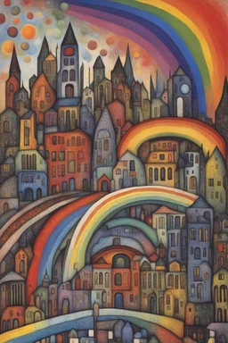 each human has a unique color frequency in the rainbow spectrum that needs to surrender to the white light beam to exit from the prism; neo-surrealism; Hundertwasser