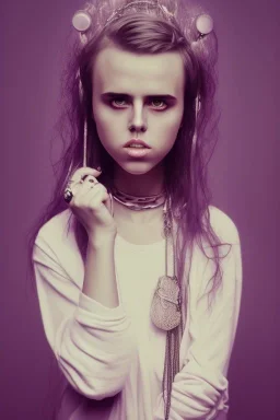 danish singer mø, high light , purple tones, Style John Kenn Mortensen,