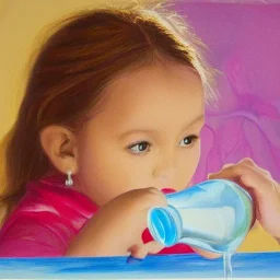 Painting of a little girl drinking water