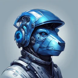 A portrait of blue cybernetic gopher wearing a futuristic helmet. Digital Art. Digital Drawing