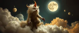 fluff fuzz sponge tube gremlin fox moon cloud demon in the astral realm, painted by Rembrandt