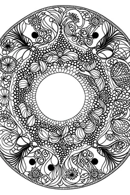 coloring page for kids, A cute mesmerizing mandala of interconnected animal silhouettes, thick outline, low details, no shading, no color