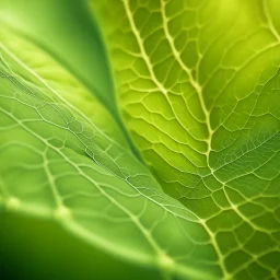 A out of focus and abstract microscopic hyperrealist photography of leaves' texture. Colors are light green and yellow. Heavy grain texture and vintage look.