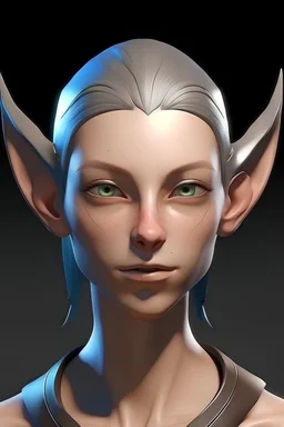 Realistic looking Headshot of human female character with ears like elves. Set in spacefaring future.
