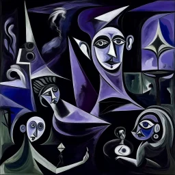 A blackish purple galactic nightmare realm painted by Pablo Picasso