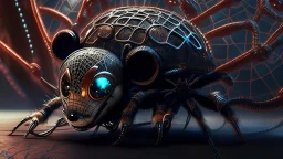 a spider mickey mouse hybrid, photorealism, movie screen capture, horror, sci-fi, retrofuturism,