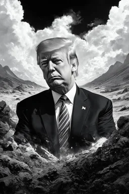 trump justinsun ethereum battle in the trenches seeing the future in the style of surrealism black and white