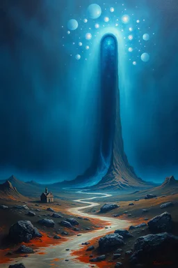 Surreal images in the style of Zdzisław Beksiński, , Blue and blue hell, óleo, Solitude