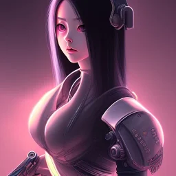 Anime female samurai portrait like alita, scar, neon cyberpunk, post-apocalyptic, magic the gathering