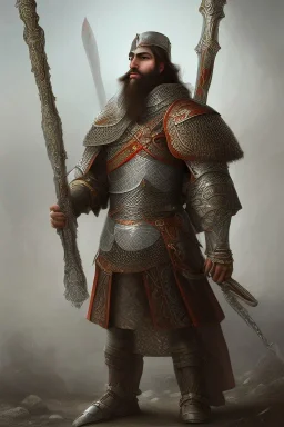 Armenian knight with beard, strong, agressive