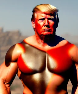 Realistic image of Donald trump wrestler, Mexican wrestling, tribal glow makeup, red and blue breeches, suspenders, retro style, 80s, red, gold, vibrant color, highly detailed, clean background, concept art, unreal engine 5, god rays, ray tracing, RTX, lumen lighting, ultra detail, volumetric lighting, 3d, finely drawn, high definition, high resolution.