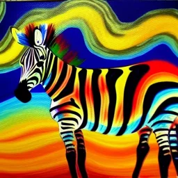 Dibujo al oleo de una zebra pintadas con muchas nubes de colores estilo Vincent van Gogh