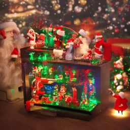 miniature christmas scene arcade games dark room