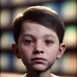 Kid in library unreal 5, octane render,cinema4d, dynamic lighting, dramatic lighting, 4k, redshift render, highly detailed, hyper realistic, library