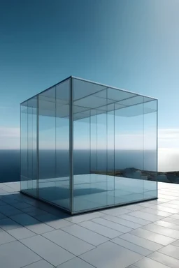 a scene of horizon with peeled walls and glass cube outdoor