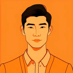 2d Illustration of a 30 year old handsome Chinese man, front view, flat single color orange background