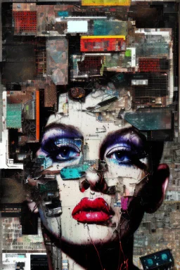 Ultra detailed medium portrait painting of anxiety , torn up collage of clippings, broken circuitry background, matrix effects, punk visual art, punk art aesthetic, graffiti art, pop surrealism, collage art, cluttered paint glitches